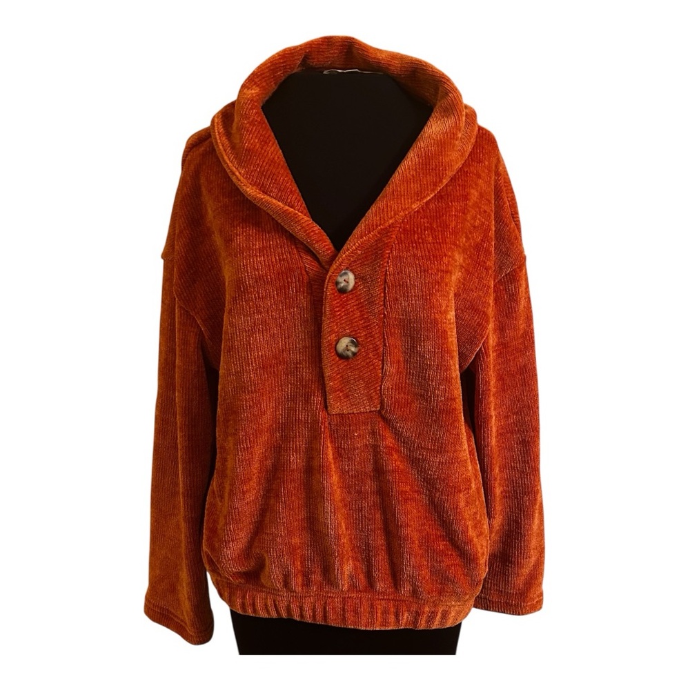 Chelsea & Theodore Cozy Orange Button-Up Sweater
